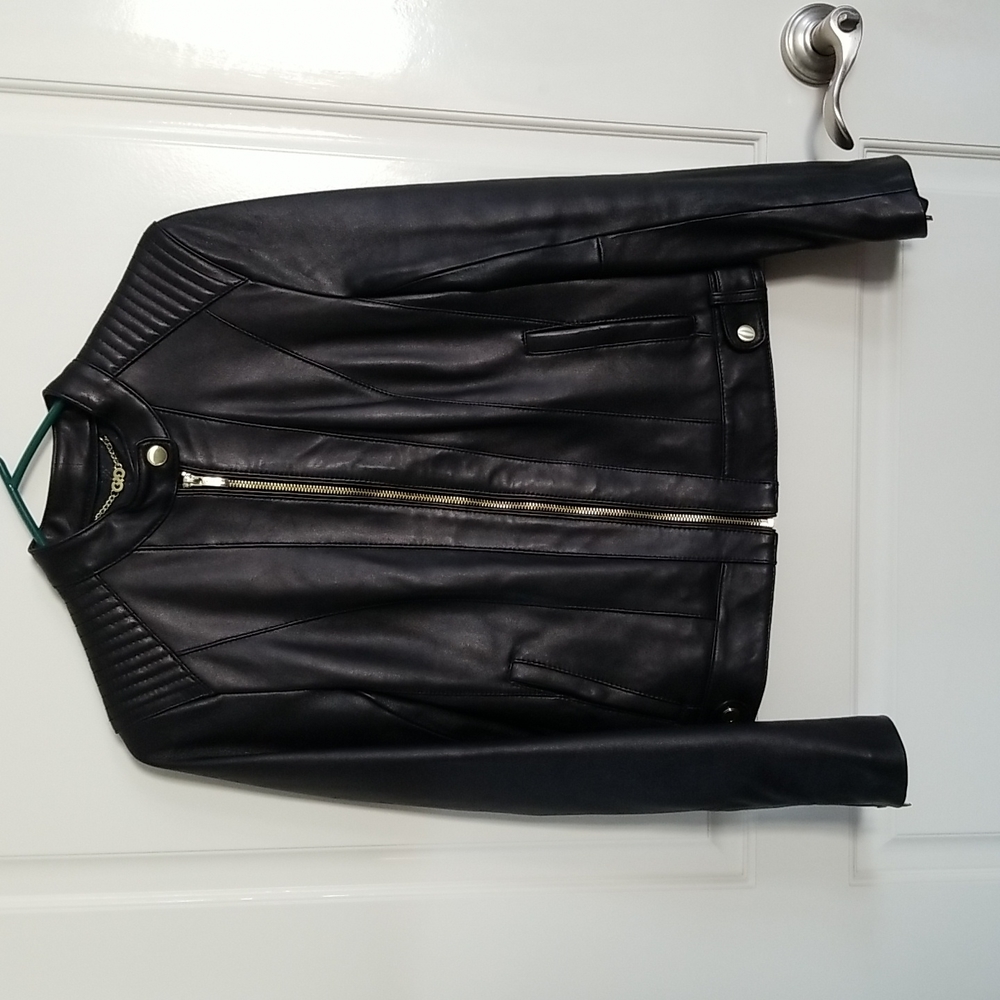 Cole Haan Black Lambskin Leather Jacket XS